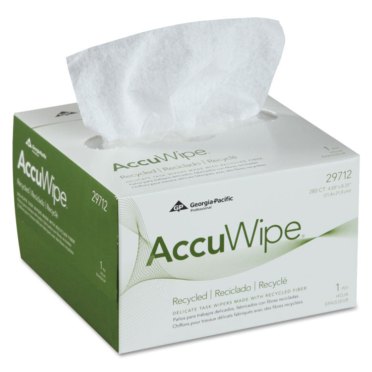 AccuWipe Recycled One-Ply Delicate Task Wipers, 1-Ply, 4.5 x 8.25, Unscented, White, 280/Box 1