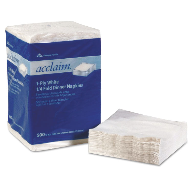 Acclaim 1/4 Fold Paper Dinner Napkins, White, 1-Ply, 16"x16", 500/pk, 8 Pk/ct 1