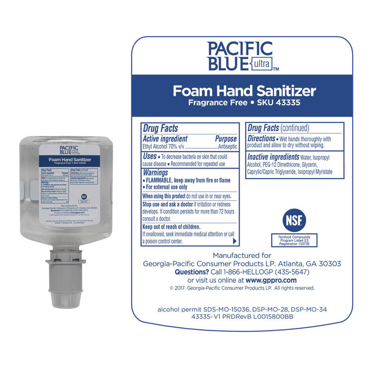 Pacific Blue Ultra Foam Hand Sanitizer Refill For Manual Dispensers, 1,000 Ml, Fragrance-Free, 4/carton 3