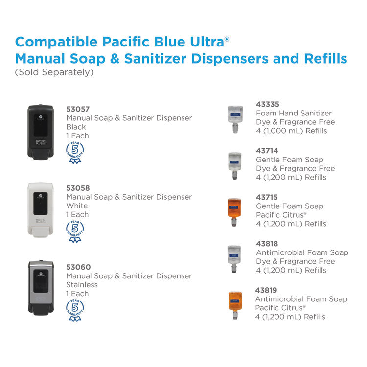 Pacific Blue Ultra Foam Hand Sanitizer Refill For Manual Dispensers, 1,000 Ml, Fragrance-Free, 4/carton 6