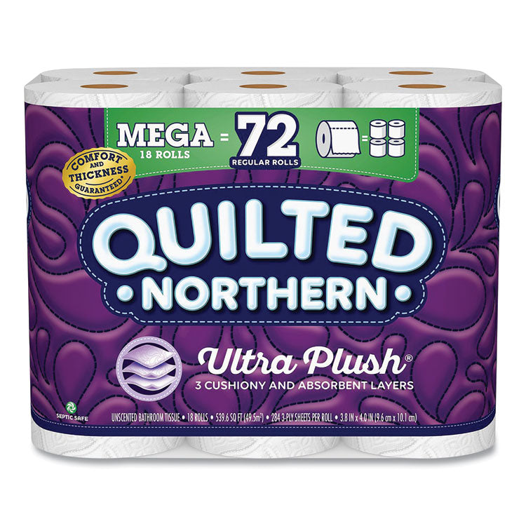 Ultra Plush Bathroom Tissue, Mega Rolls, Septic Safe, 3-Ply, White, 284 Sheets/Roll, 18 Rolls/Carton 1