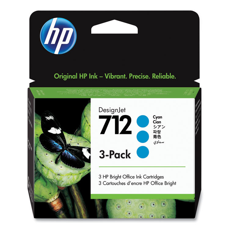 HP 712, (3ed77a) 3-Pack Cyan Original Ink Cartridge 1