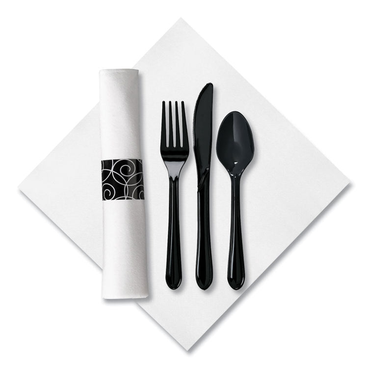 Caterwrap Heavyweight Cutlery Combo, Fork/spoon/knife/napkin, Black, 100/carton 1