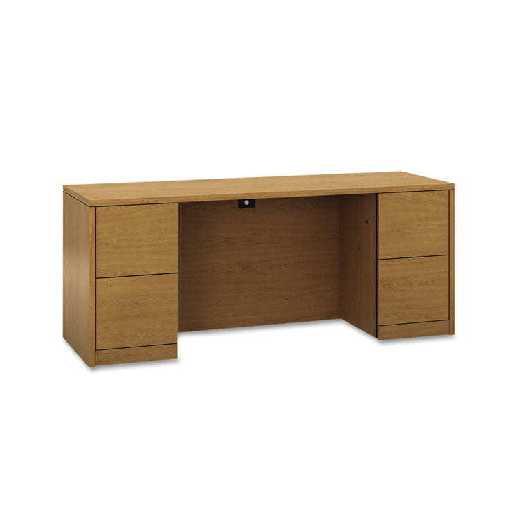 10500 Series Kneespace Credenza With Full-Height Pedestals, 72w x 24d x 29.5h, Harvest 1