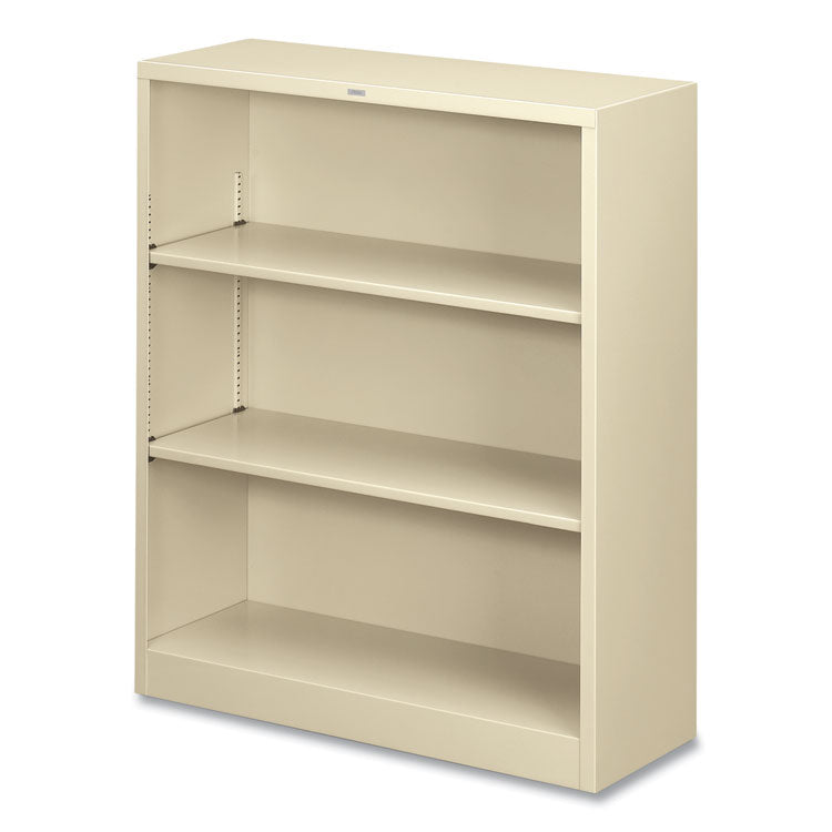 Metal Bookcase, Three-Shelf, 34.5w x 12.63d x 41h, Putty 2