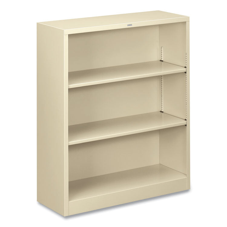 Metal Bookcase, Three-Shelf, 34.5w x 12.63d x 41h, Putty 1