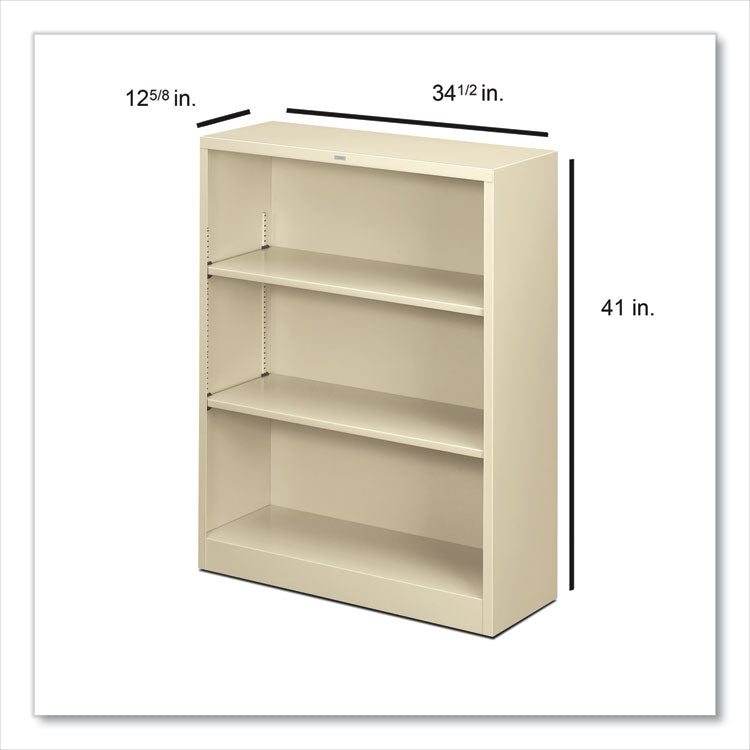 Metal Bookcase, Three-Shelf, 34.5w x 12.63d x 41h, Putty 4