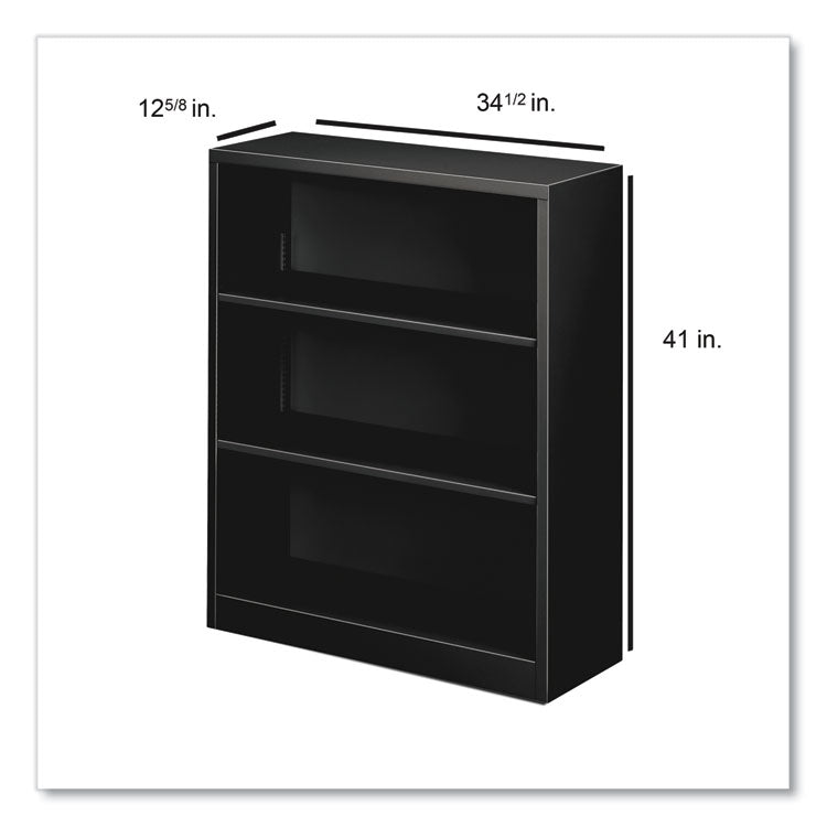 Metal Bookcase, Three-Shelf, 34.5w x 12.63d x 41h, Black 4