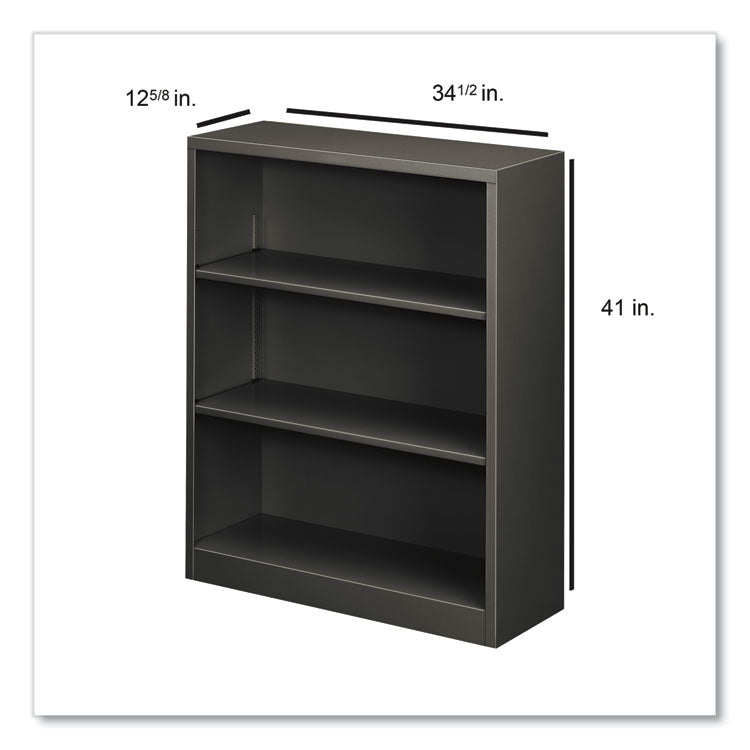 Metal Bookcase, Three-Shelf, 34.5w x 12.63d x 41h, Charcoal 4