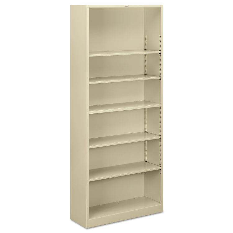 Metal Bookcase, Six-Shelf, 34.5w x 12.63d x 81.13h, Putty 1