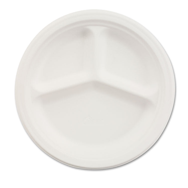 Paper Dinnerware, 3-Compartment Plate, 10.25" Dia, White, 500/carton 1