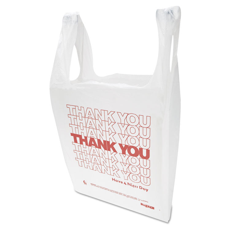 Thank You Handled T-Shirt Bag, 0.167 bbl, 12.5 microns, 11.5" x 21", White, 900/Carton 3