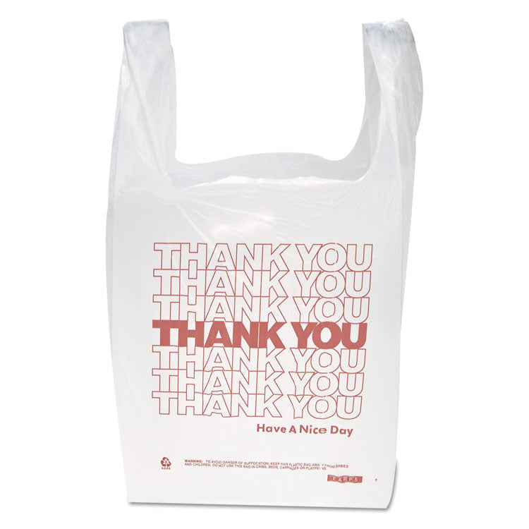 Thank You Handled T-Shirt Bag, 0.167 bbl, 12.5 microns, 11.5" x 21", White, 900/Carton 1