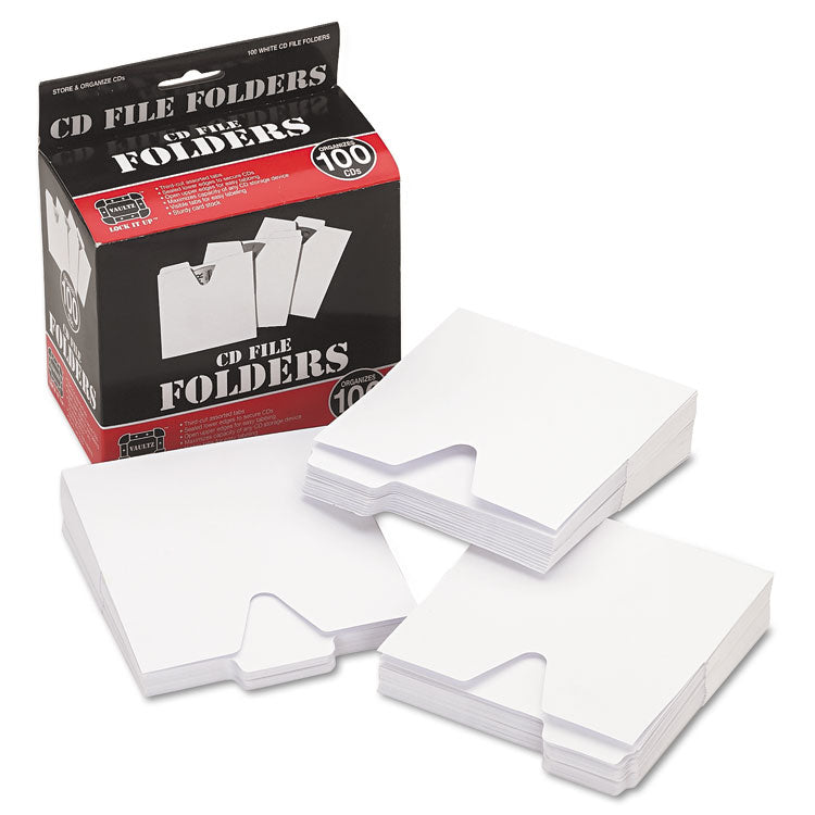 CD File Folders, 1 Disc Capacity, White, 100/Pack 1