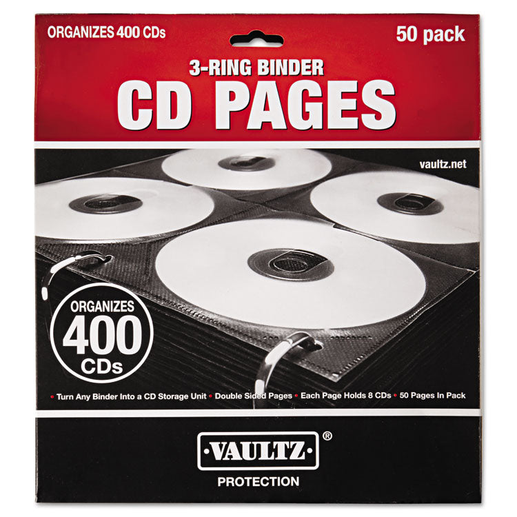 Two-Sided CD Refill Pages for Three-Ring Binder, 8 Disc Capacity, Clear/Black, 50/Pack 1