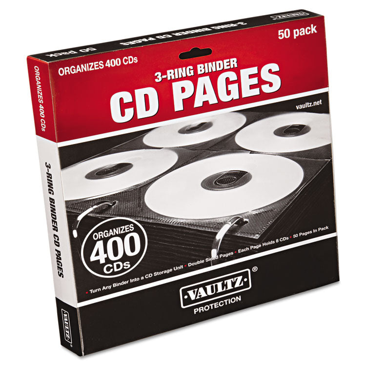 Two-Sided CD Refill Pages for Three-Ring Binder, 8 Disc Capacity, Clear/Black, 50/Pack 3