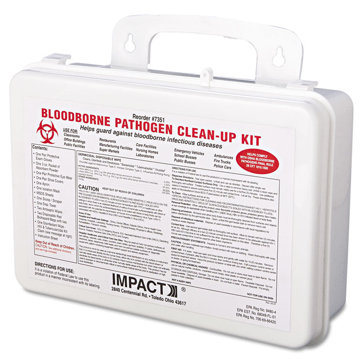 Bloodborne Pathogen Cleanup Kit, 10 x 7 x 2.5, OSHA Compliant, Plastic Case 1