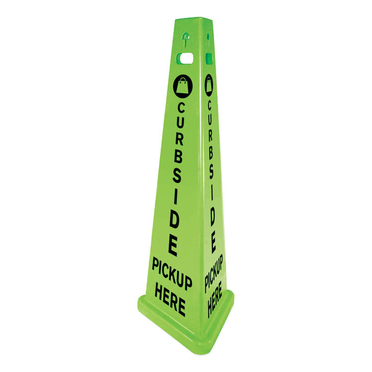 Trivu 3-Sided Curbside Pickup Here Sign, Fluorescent Green, 14.75 X 12.7 X 40, Plastic 1