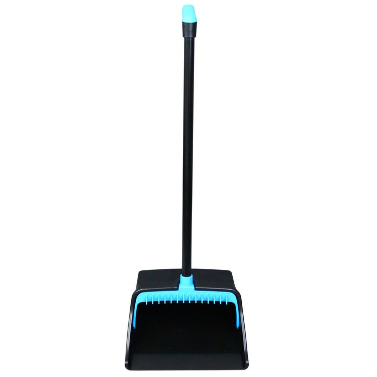 LobbyMaster Plastic Dust Pan, 12.32" Wide, 31.84" Aluminum Handle, Blue/Black, 6/Carton 2