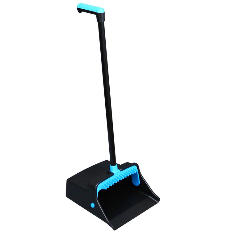 LobbyMaster Plastic Dust Pan, 12.32" Wide, 31.84" Aluminum Handle, Blue/Black, 6/Carton 4