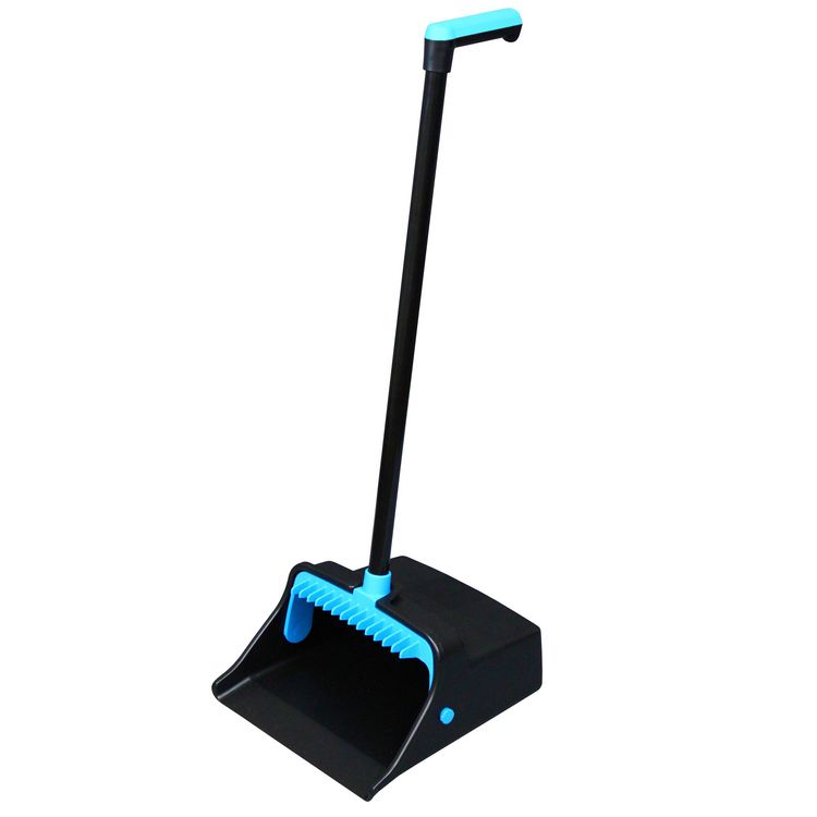 LobbyMaster Plastic Dust Pan, 12.32" Wide, 31.84" Aluminum Handle, Blue/Black, 6/Carton 1