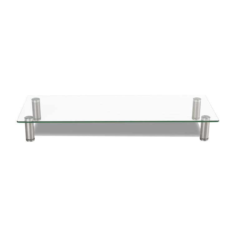 Adjustable Tempered Glass Monitor Riser, 22.75" X 8.25" X 3" To 3.5", Clear/silver 2