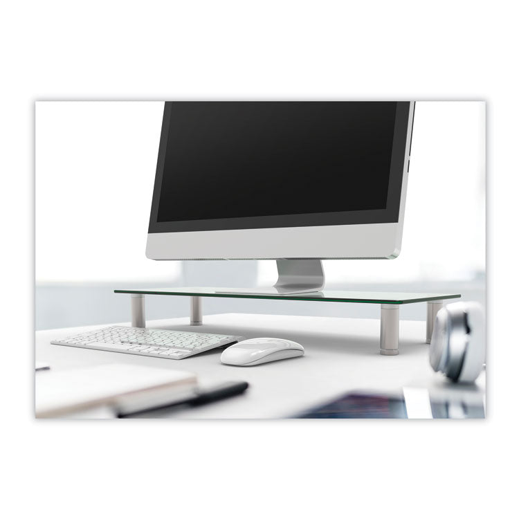 Adjustable Tempered Glass Monitor Riser, 22.75" X 8.25" X 3" To 3.5", Clear/silver 5