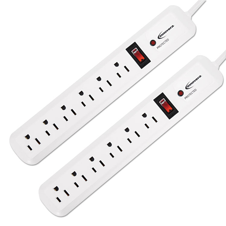 Surge Protector, 6 AC Outlets, 4 ft Cord, 540 J, White, 2/Pack 1