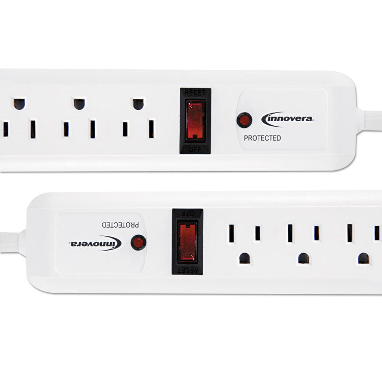 Surge Protector, 6 AC Outlets, 4 ft Cord, 540 J, White, 2/Pack 2