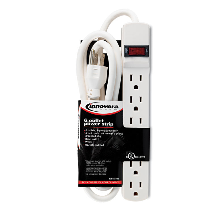 Power Strip, 6 Outlets, 6 ft Cord, Ivory 4