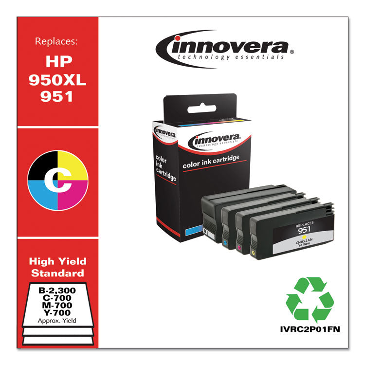 Remanufactured Black/Cyan/Magenta/Yellow High-Yield Ink, Replacement for 950XL/951 (C2P01FN), 300/700 Page-Yield 2