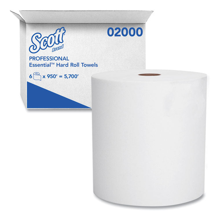 Essential High Capacity Hard Roll Towels for Business, Absorbency Pockets, 1-Ply, 8" x 950 ft, 1.75" Core, White, 6 Rolls/CT 1