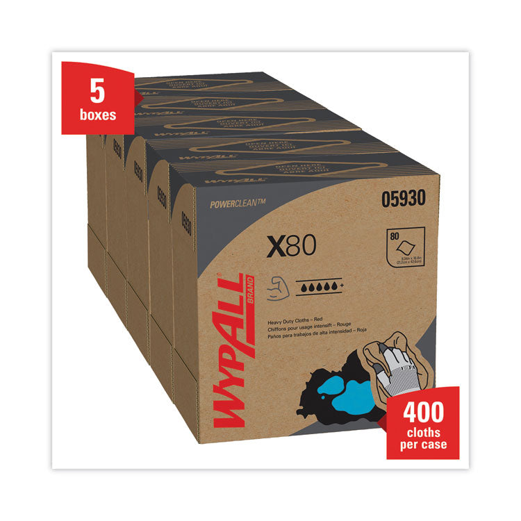 X80 Cloths, HYDROKNIT, POP-UP Box, 8.34 x 16.8, Red, 80/Box, 5 Box/Carton 2