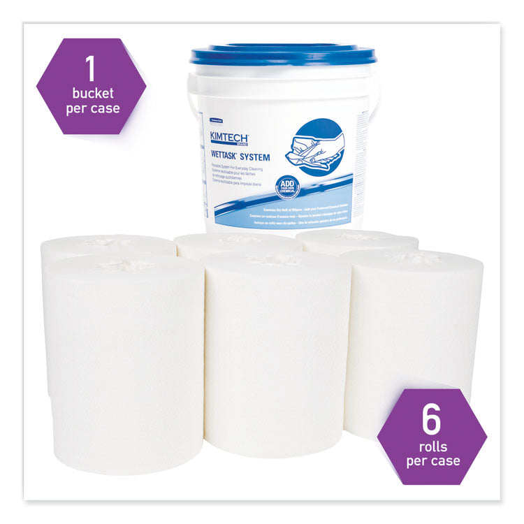 Power Clean Wipers for Disinfectants, Sanitizers,Solvents WetTask Customizable Wet Wipe System, 140/Roll, 6 Rolls/1 Bucket/CT 2