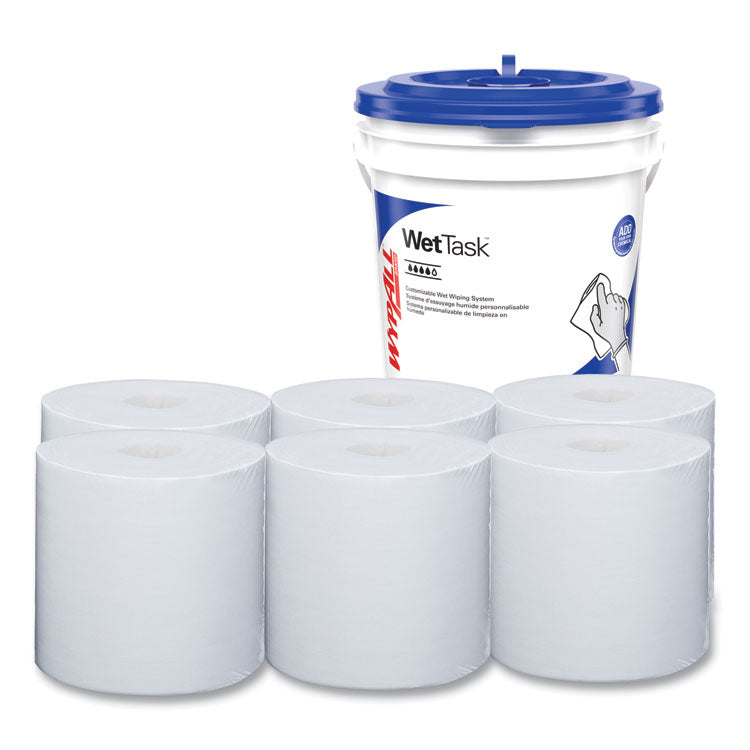 Critical Clean Wipers for Bleach, Disinfectants, Sanitizers WetTask Customizable Wet Wiping System, w/Bucket,140/Roll, 6/CT 1