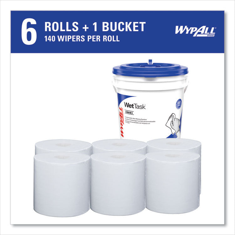 Critical Clean Wipers for Bleach, Disinfectants, Sanitizers WetTask Customizable Wet Wiping System, w/Bucket,140/Roll, 6/CT 6