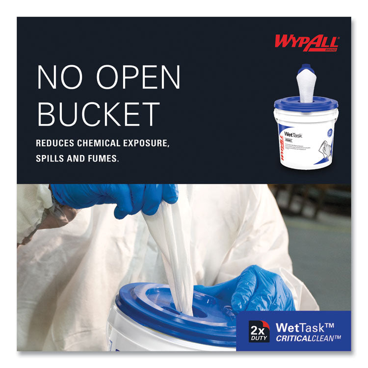 Critical Clean Wipers for Bleach, Disinfectants, Sanitizers WetTask Customizable Wet Wiping System, w/Bucket,140/Roll, 6/CT 9