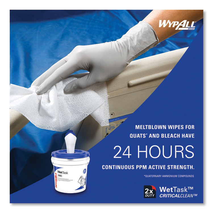 Critical Clean Wipers for Bleach, Disinfectants, Sanitizers WetTask Customizable Wet Wiping System, w/Bucket,140/Roll, 6/CT 10