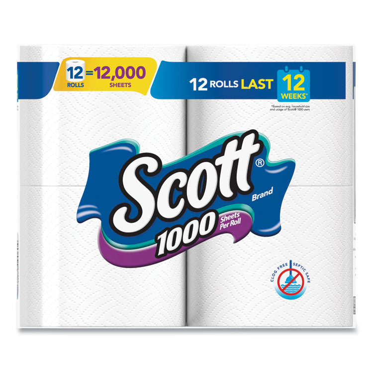 Toilet Paper, Septic Safe, 1-Ply, White, 1,000 Sheets/Roll, 12 Rolls/Pack, 4 Pack/Carton 6