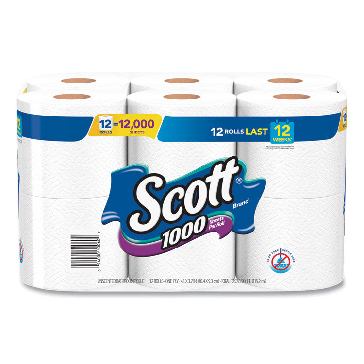 Toilet Paper, Septic Safe, 1-Ply, White, 1,000 Sheets/Roll, 12 Rolls/Pack, 4 Pack/Carton 1