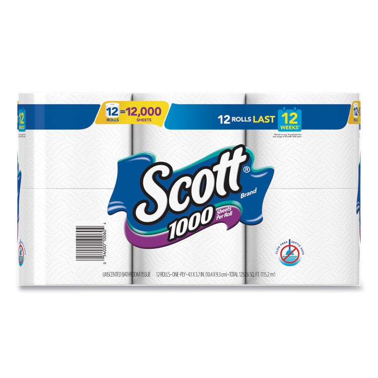 Toilet Paper, Septic Safe, 1-Ply, White, 1,000 Sheets/Roll, 12 Rolls/Pack, 4 Pack/Carton 4