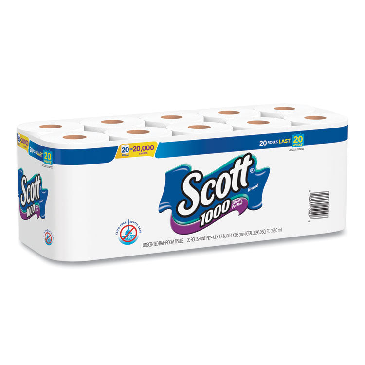 1000 Bathroom Tissue, Septic Safe, 1-Ply, White, 1,000 Sheet/Roll, 20/Pack 2