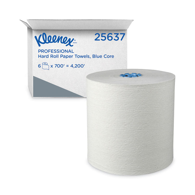 Hard Roll Paper Towels with Premium Absorbency Pockets with Colored Core, Blue Core, 1-Ply, 7.5" x 700 ft, White, 6 Rolls/CT 1