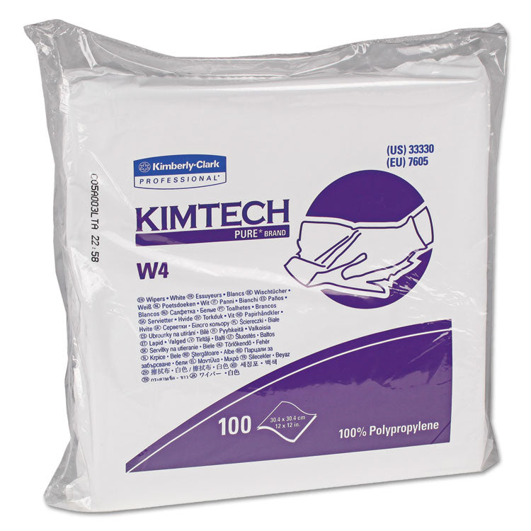 W4 Critical Task Wipers, Flat Double Bag, 12 x 12, Unscented, White, 100/Bag, 5 Bags/Carton 1