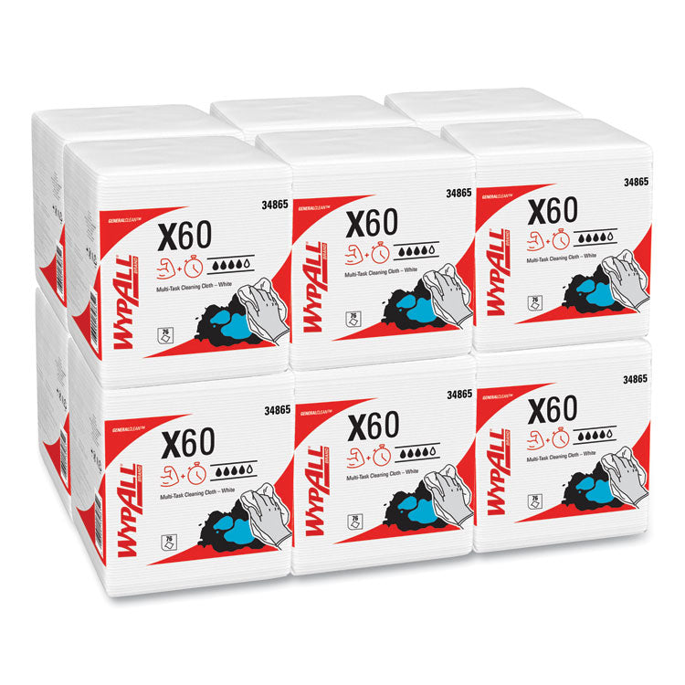 General Clean X60 Cloths, 1/4 Fold, 12.5 x 13, White, 76/Box, 12 Boxes/Carton 1