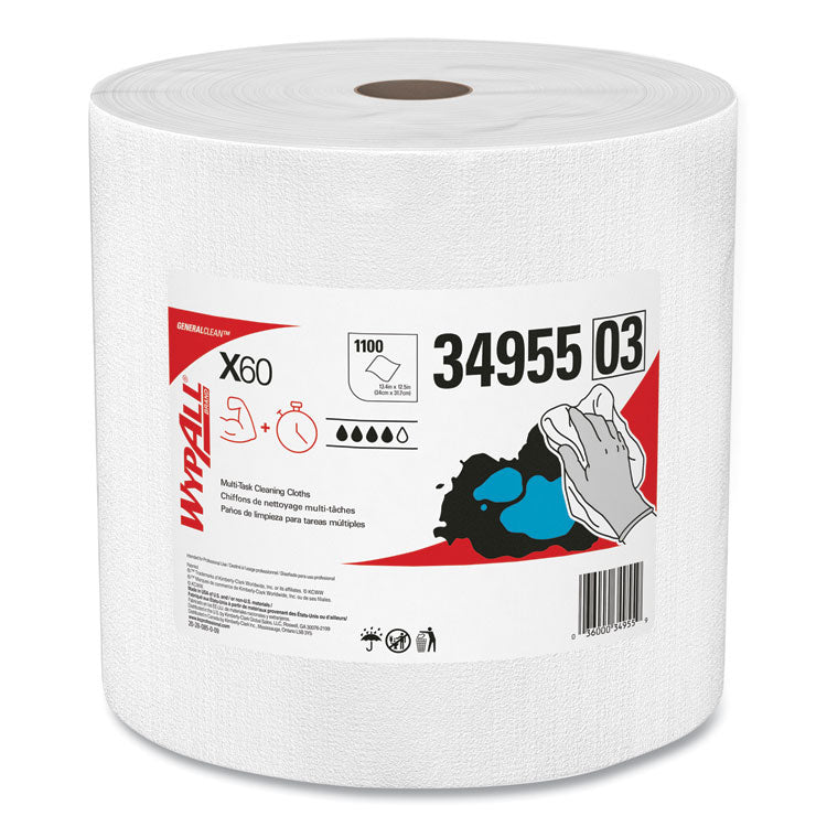 General Clean X60 Cloths, Jumbo Roll, 12.2 x 12.4, White, 1,100/Roll 1