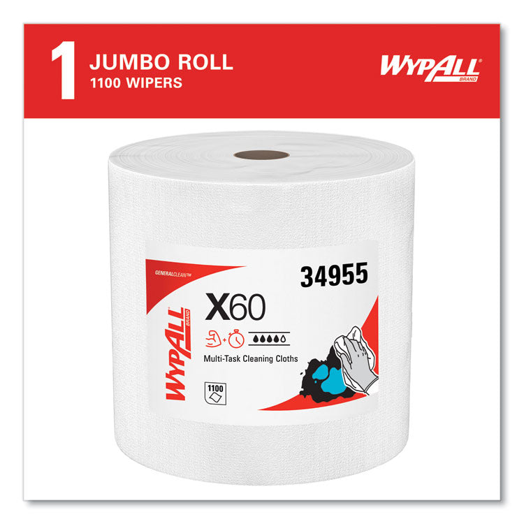 General Clean X60 Cloths, Jumbo Roll, 12.2 x 12.4, White, 1,100/Roll 2