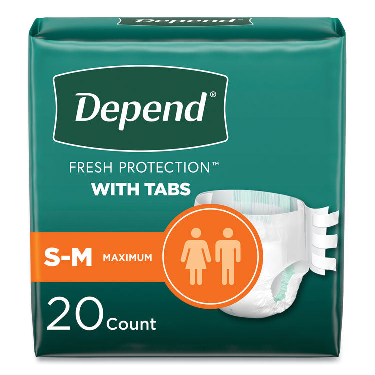 Incontinence Protection with Tabs, Small/Medium, 19" to 34" Waist, 20/Pack, 3 Packs/Carton 1