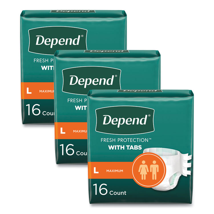 Incontinence Protection with Tabs, 35" to 49" Waist, 16/Pack, 3 Packs/Carton 1