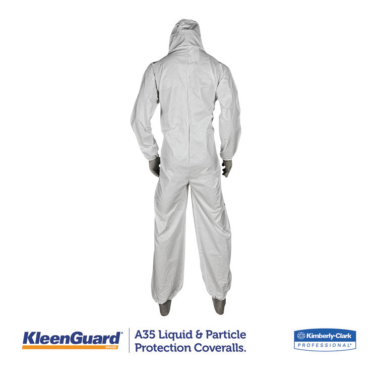 A35 Liquid And Particle Protection Coveralls, Zipper Front, Hooded, Elastic Wrists And Ankles, Large, White, 25/carton 2